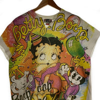 80's 90's BETTY BOOP ベティープープ 半袖 クルーネックスウェット ホワイト マルチカラー USA製 Size M 福生店
