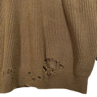 NEIGHBORHOOD ネイバーフッド 21SS SAVAGE . CREW / CA-KNIT LS ダメージ加工 クルーネックセーター カーキ コットン アクリル 211FUNH-KNM01 Size XL 福生店