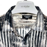 TORNADO MART トルネードマート シワ加工 ポリエステル 総柄シャツ 長袖 ブラック シースルー Size L 瑞穂店