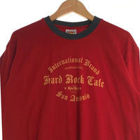 90-00's Hard Rock Cafe ハードロックカフェ プリント リンガーTシャツ レッド ブラック Size L 福生店