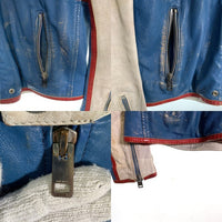DIESEL ディーゼル Leather moto Racing Jacket モトレーシング ジャケット ゴートスキン ライダース ブルー ホワイト Size L 福生店