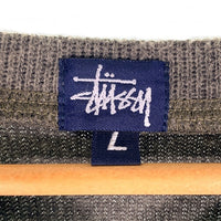 90's STUSSY ステューシー ショーンフォントロゴ刺繡 コットンポリ Vネック ニットセーター オリーブ USA製 紺タグ Size L 福生店