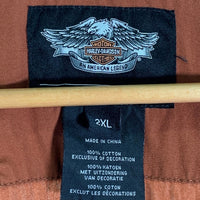 00's~ HARLEY-DAVIDSON ハーレーダビッドソン コットン オープンカラーシャツ 半袖 刺繡 2トーン ブラウン ブラック Size 2XL 福生店