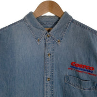 90's PORT AUTHORITY ボタンダウン デニムシャツ COSTCO刺繡 ライトブルー Size XL 福生店