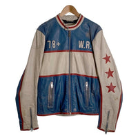 DIESEL ディーゼル Leather moto Racing Jacket モトレーシング ジャケット ゴートスキン ライダース ブルー ホワイト Size L 福生店