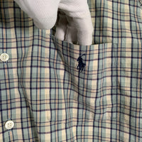 Ralph Lauren ラルフローレン GREGGOR 長袖 コットン チェック ボタンダウンシャツ ライトブルー ナチュラル Size L 福生店