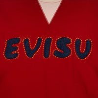 Evisu エヴィス Vガゼット Tシャツ フットボールT レッド デニム地ロゴ Size L 福生店