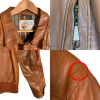80's Sears シアーズ ジップアップ レザージャケット ブラウン 裾リブ ウールチェックライナー Size 44 X-TALL 福生店