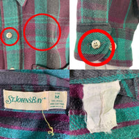 90's ST JOHN’S BAY セントジョーンズベイ チェック フランネルシャツ グリーン パープル USA製 Size M 福生店