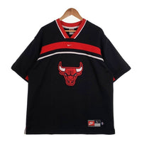 90's~ NIKE ナイキ NBA CHICAGO BULLS シカゴ・ブルズ ゲーム フットボールシャツ ジャージ プルオーバー ブラック ワッペン 刺繡 Size L 福生店
