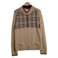 BURBERRY BLACK LABEL バーバリーブラックレーベル ジップアップ ニットセーター ノバチェック ベージュ ウール アクリル BMT19-902-43 Size 3 福生店