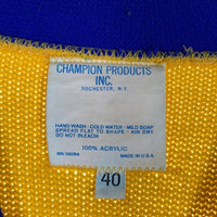 70's Champion チャンピオン アクリルニット レタードカーディガン 袖ライン イエロー ブルー USA製 Size 40 福生店