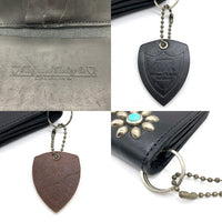 HTC エイチティーシー フラワースタッズ ミディアムウォレット レザー 財布 ブラック 福生店