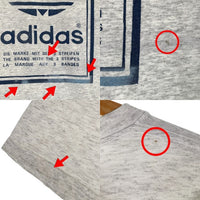 80's adidas アディダス ロゴプリント Tシャツ 両面 グレー 万国旗タグ USA製 Size L 福生店