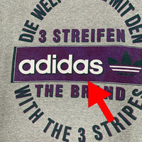90's adidas アディダス バックプリント 半袖 Tシャツ 刺繡タグ グレー USA製 Size M 福生店
