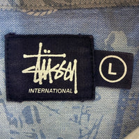 STUSSY ステューシー 半袖シャツ 船 イカリ 総柄 ブルー sizeL 瑞穂店