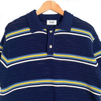 Chez Rien オーガニックコットン ニットポロシャツ ボーダー ネイビー Size M 福生店