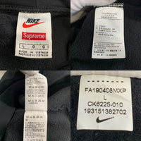 SUPREME シュプリーム 19AW NIKE ナイキ Leather Applique Hooded Sweatshirt レザーアップリケ プルオーバースウェットパーカー フーディー ブラック CK6225-010 Size L 福生店