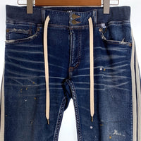 TMT ティーエムティー 19AW SWEATLIKE-INDIGO DENIM TRACK PANT スウェットデニムトラックパンツ インディゴ ダメージ/ペンキ加工 TPT-F1903 Size L 福生店