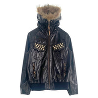 Schott ショット ファーフード レザーライダースジャケット リブ ブラック 牛革 3161012 Size M 福生店