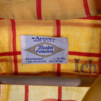60-70's Arrow アロー Ichiryu Made リメイク オープンカラーチェックシャツ イエロー USA製 襟芯 Size L 福生店