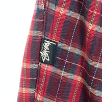80-90's STUSSY ステューシー チェック柄 コットン イージーパンツ テーパード レッド ベルト ビーチ USA製 Size S 福生店