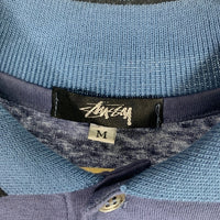80's STUSSY ステューシー コットン ロングスリーブポロシャツ ネイビー 襟ジャカード USA製 黒タグ Size M 福生店