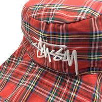 80-90's STUSSY ステューシー チェックロールアップハット スナップボタン レッド USA製 黒タグ Size L 福生店