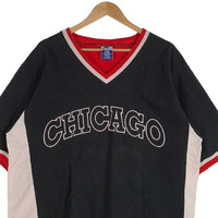 90's~ Champion チャンピオン NBA CHICAGO BULLS シカゴ・ブルズ Vネック プルオーバートップス 半袖 ブラック レッド Size L 福生店
