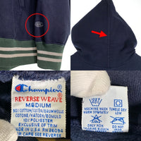 90's Champion チャンピオン リバースウィーブ リブライン プルオーバースウェットパーカー ネイビー Size M 福生店