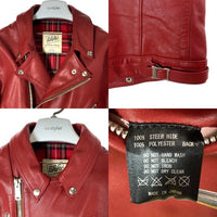 666 トリプルシックス LJM-8 ステアハイド タータン裏地 カーキベージュファスナーテープ フロントフラップ ライダースジャケット ディープレッド size44 瑞穂店