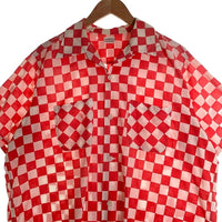 50's CHECKER FLAG チェッカーフラッグ 半袖 オープンカラーシャツ コットン レッド ホワイト Size L 福生店