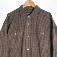 80's STUSSY ステューシー コットンチェックシャツ 長袖 グリーン USA製 黒タグ やや厚手 Size L 福生店
