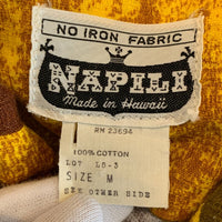 70's NAPILI ナピリ オープンカラーコットンシャツ イエロー 総柄 アロハ Size M 福生店