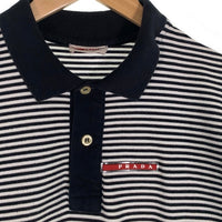 PRADA SPORT プラダスポーツ 鹿の子 ボーダーポロシャツ 半袖 ブラック ホワイト コットン SJJ888 2011 Size M 福生店