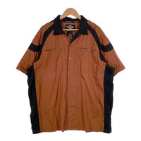 00's~ HARLEY-DAVIDSON ハーレーダビッドソン コットン オープンカラーシャツ 半袖 刺繡 2トーン ブラウン ブラック Size 2XL 福生店