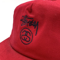 80-90's STUSSY ステューシー ストックロゴ SSリンク刺繡 5パネルキャップ レッド オールド タグなし 福生店