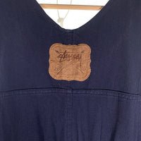 80's~ STUSSY ステューシー BIG LOGAN チノツイル オーバーオール ネイビー コットン Size L 福生店