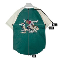 Looney Tunes ルーニー・テューンズ 90s ワーナーブラザーズ キャラ集合 ベースボールシャツ 刺繍 グリーン sizeXS 瑞穂店