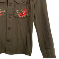 50's U.S.ARMY 米軍 WOOL SHIRTS ウールシャツ スカ刺繡 オリーブ OG-108 クロスヨーク プリーツ Size M 相当 福生店