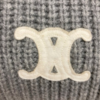 CELINE セリーヌ トリオンフ パッチ付き マフラー リブ編みカシミア ウール グレー 瑞穂店