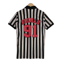 90's Dennis Rodman デニスロッドマン レフェリーシャツ ストライプ ハーフジップ ブラック ホワイト USA製 Size M 福生店