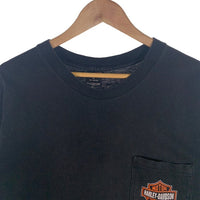 90's HARLEY-DAVIDSON ハーレーダビッドソン エンブレムロゴプリント ポケットTシャツ ブラック 1995コピーライト Size XL 福生店