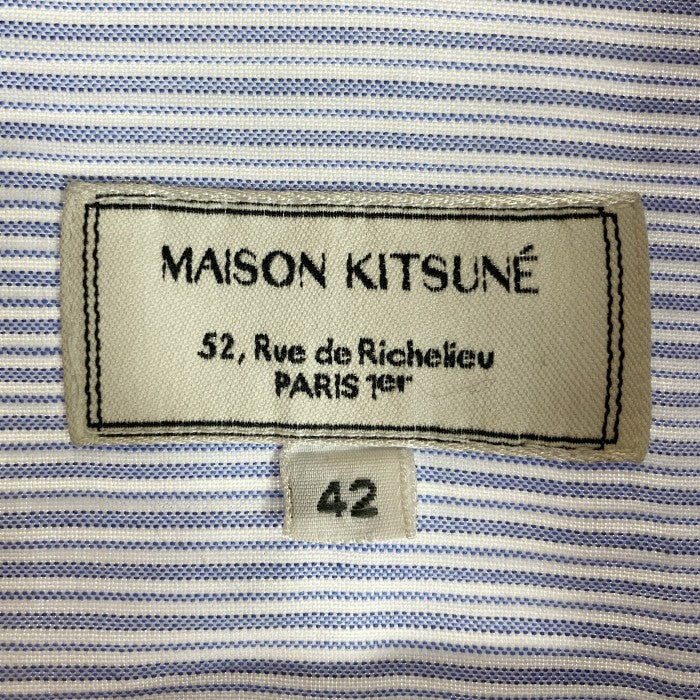 MAISON KITSUNE メゾンキツネ フォックスロゴ刺繍 ストライプシャツ スカイブルー size42 瑞穂店