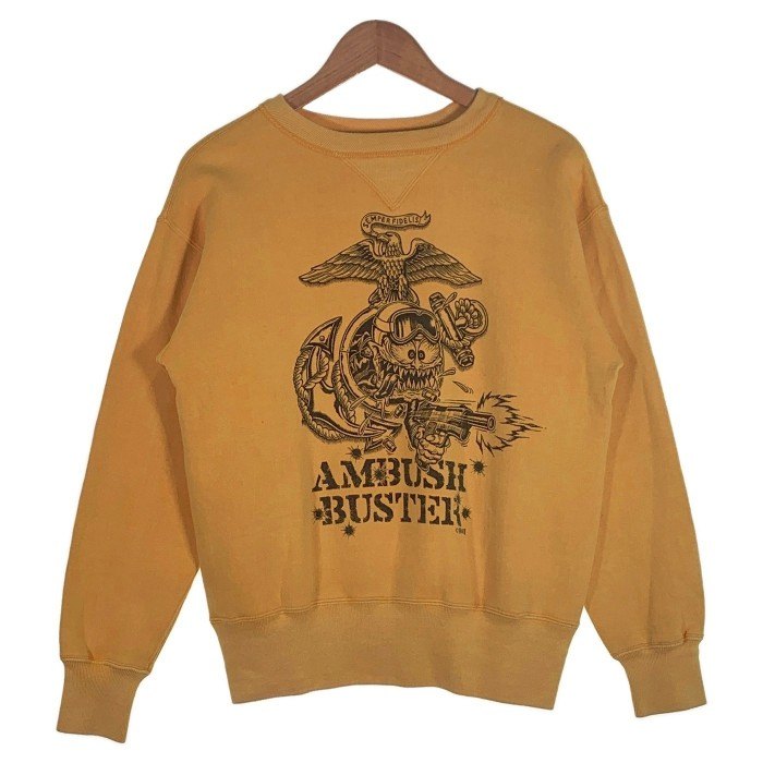 The Real McCOY's リアルマッコイズ AMBUSH BUSTER 前V プリントスウェットクルーネック イエロー HAMMER Size  M 福生店