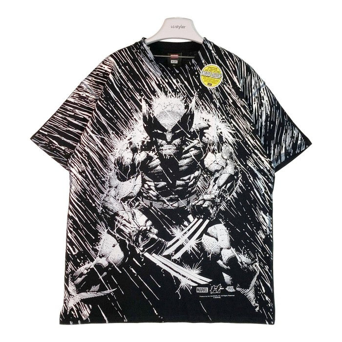 HUF ハフ × MARVEL マーベル コラボ WOLVERINE RAIN 半袖 Tシャツ hufworldwide ウルヴァリン アメコミ  全面プリント ブラック sizeXL 瑞穂店