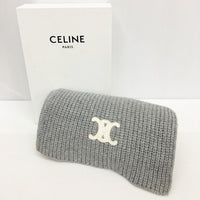 CELINE セリーヌ トリオンフ パッチ付き マフラー リブ編みカシミア ウール グレー 瑞穂店