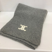 CELINE セリーヌ トリオンフ パッチ付き マフラー リブ編みカシミア ウール グレー 瑞穂店