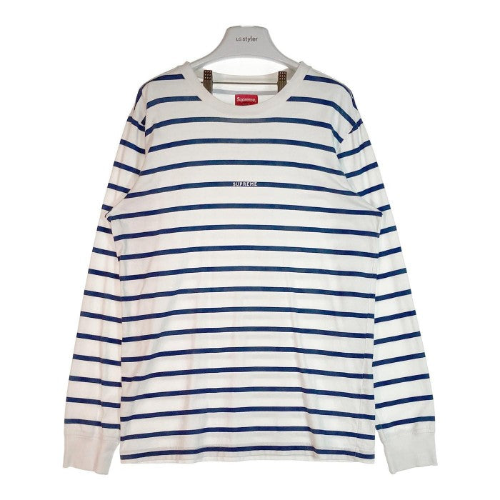 SUPREME シュプリーム 16SS Painted Stripe L/S Tee ボーダー センターロゴ 長袖 カットソー ロンT ホワイト  sizeM 瑞穂店