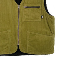 STUSSY ステューシー 20AW Wide Wale Reversible Vest コーデュロイ フリース リバーシブルベスト グリーン ブラック Size L 福生店